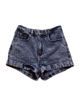 American Apparel Washed Denim High-Rise Shorts - Blue